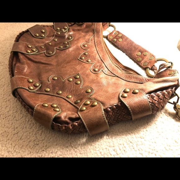 Isabella Fiore Studded Brown Leather Shoulder Bag - Picture 3 of 7